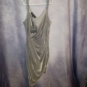 NWT Parisian Silver Crushed Velvet Wrap Dress